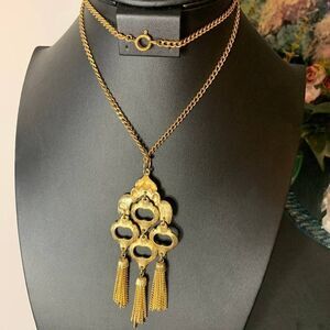 JJ Gorgeous Textured Gold Necklace with Tassels, Vintage